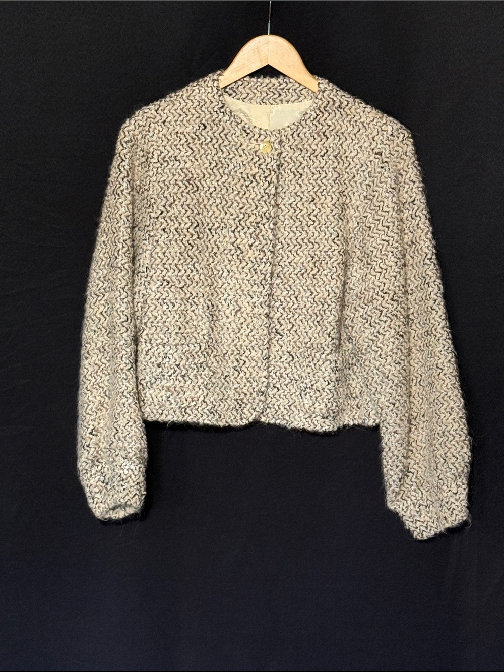 Cropped Vintage Earth-tone Tweed-like Bouclé Knit Blazer